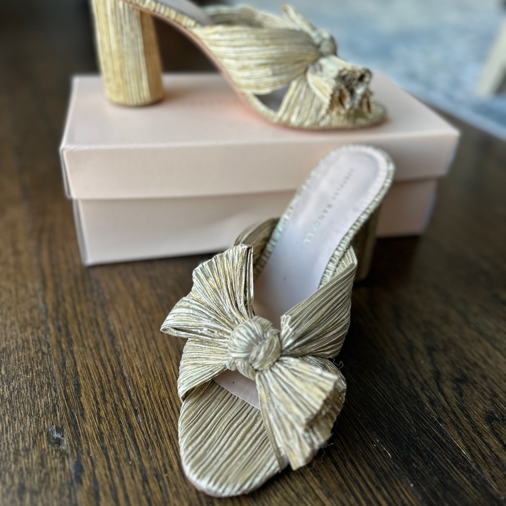 Loeffler Randall Penny Pleated Bow Sandals in Gold